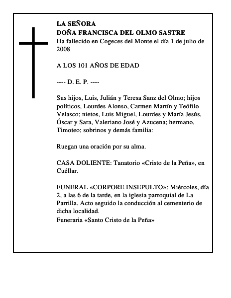 DOÑA FRANCISCA DEL OLMO SASTRE