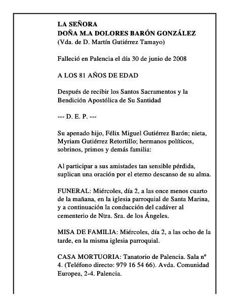 DOÑA M.a DOLORES BARÓN GONZÁLEZ