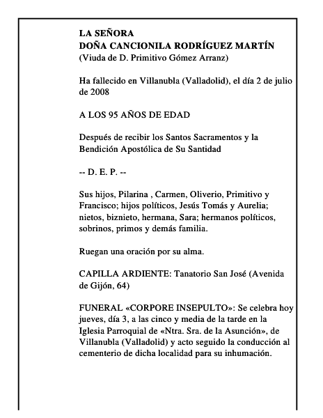 DOÑA CANCIONILA RODRÍGUEZ MARTÍN