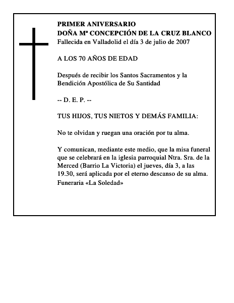 DOÑA Mª CONCEPCIÓN DE LA CRUZ BLANCO