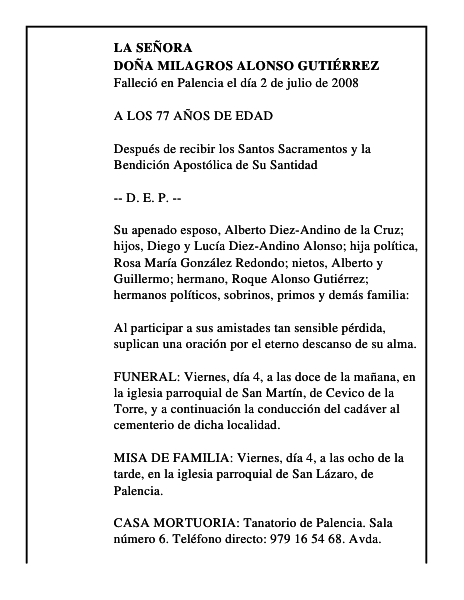 DOÑA MILAGROS ALONSO GUTIÉRREZ