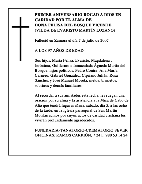 DOÑA FELISA DEL BOSQUE VICENTE