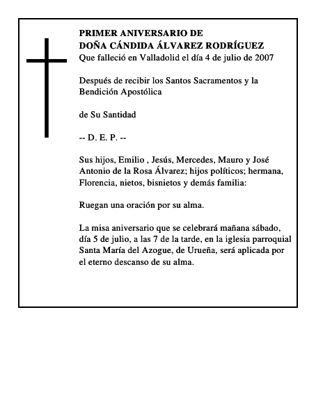 DOÑA CÁNDIDA ÁLVAREZ RODRÍGUEZ
