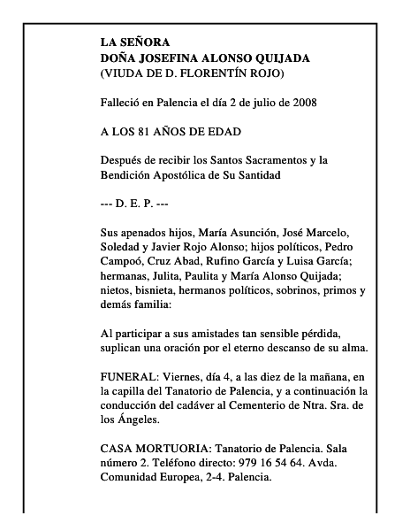 DOÑA JOSEFINA ALONSO QUIJADA