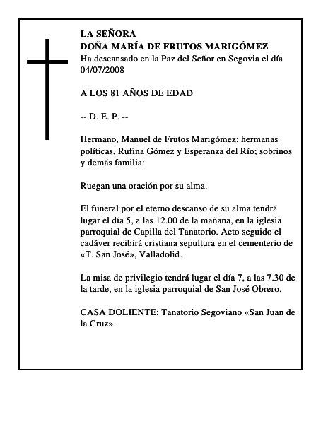 DOÑA MARÍA DE FRUTOS MARIGÓMEZ