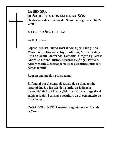 DOÑA JOSEFA GONZÁLEZ GRIÑÓN