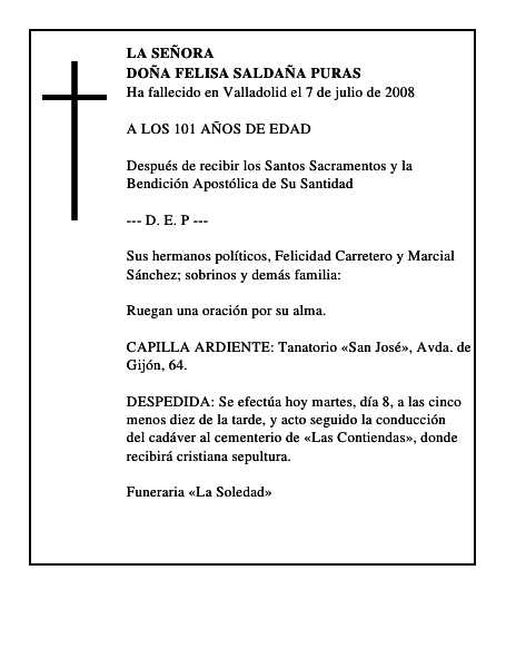 DOÑA FELISA SALDAÑA PURAS