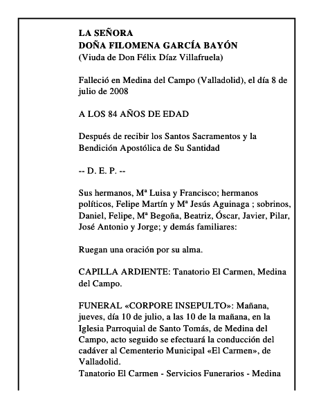 DOÑA FILOMENA GARCÍA BAYÓN