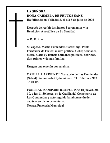 DOÑA CARMELA DE FRUTOS SANZ