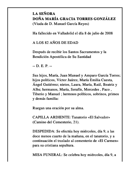 DOÑA MARÍA GRACIA TORRES GONZÁLEZ