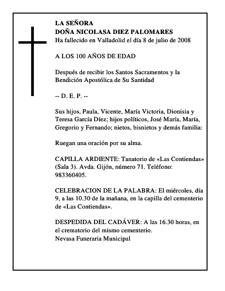DOÑA NICOLASA DIEZ PALOMARES