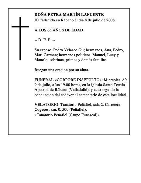 DOÑA PETRA MARTÍN LAFUENTE