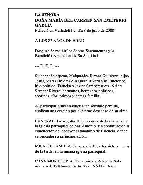DOÑA MARÍA DEL CARMEN SAN EMETERIO GARCÍA