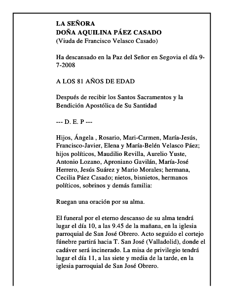 DOÑA AQUILINA PÁEZ CASADO