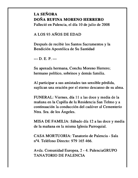 DOÑA RUFINA MORENO HERRERO