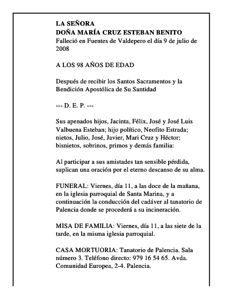 DOÑA MARÍA CRUZ ESTEBAN BENITO