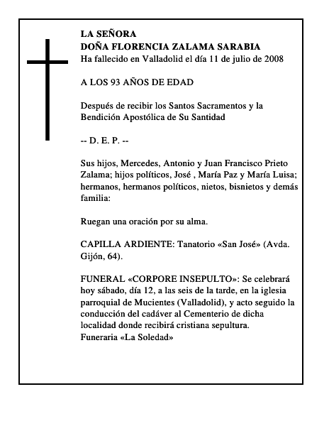 DOÑA FLORENCIA ZALAMA SARABIA