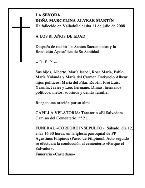 DOÑA MARCELINA ALVEAR MARTÍN