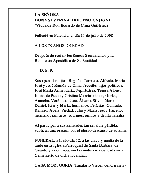 DOÑA SEVERINA TRECEÑO CAJIGAL