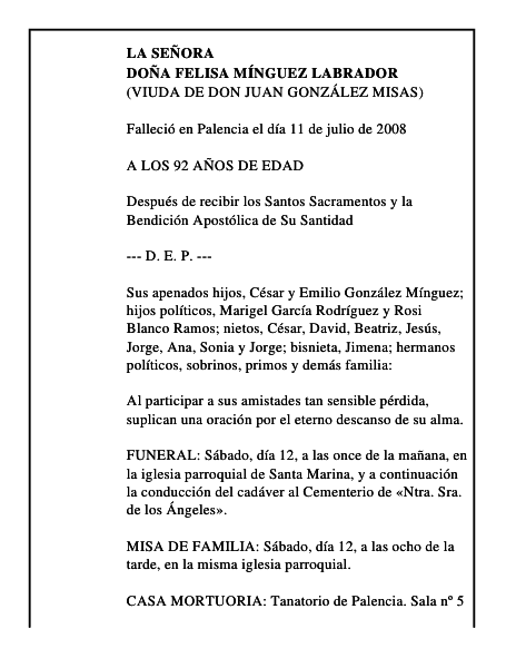 DOÑA FELISA MÍNGUEZ LABRADOR