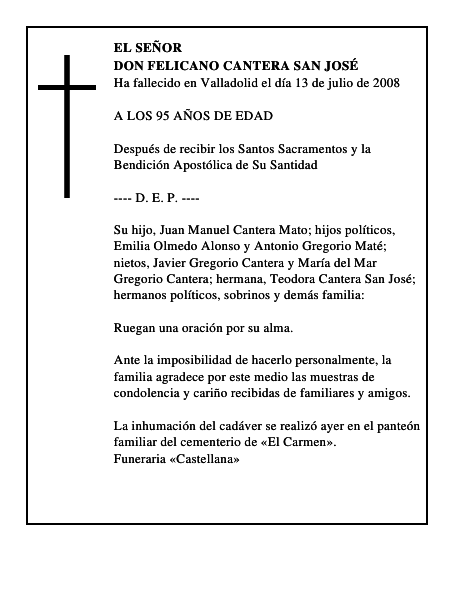 DON FELICANO CANTERA SAN JOSÉ