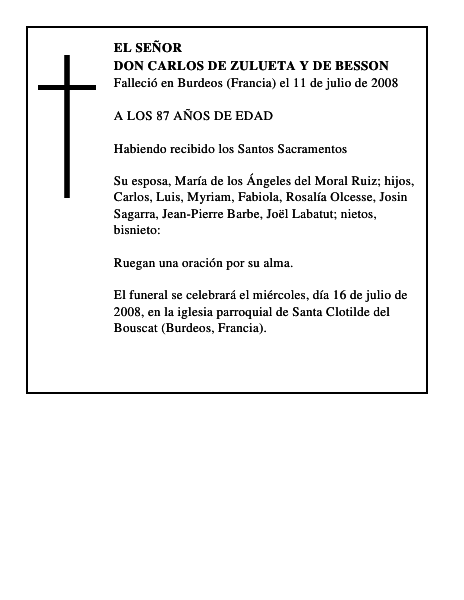 DON CARLOS DE ZULUETA Y DE BESSON