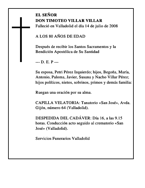 DON TIMOTEO VILLAR VILLAR