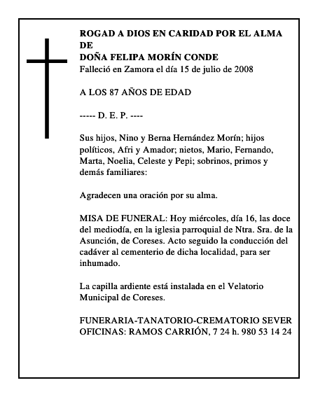 DOÑA FELIPA MORÍN CONDE