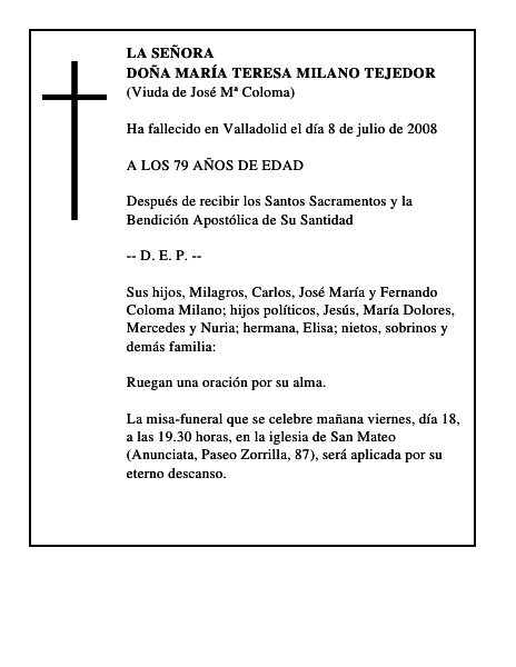 DOÑA MARÍA TERESA MILANO TEJEDOR