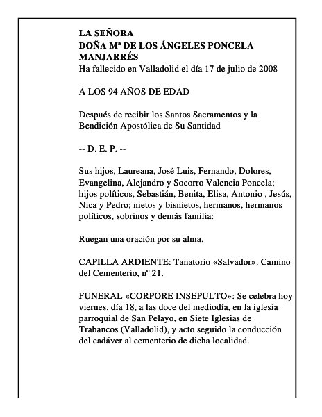 DOÑA Mª DE LOS ÁNGELES PONCELA MANJARRÉS