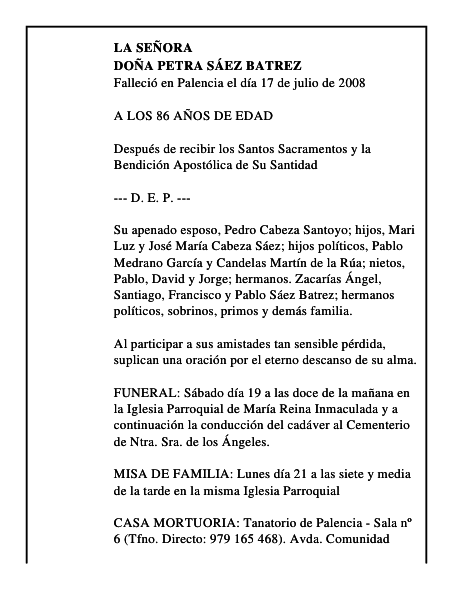 DOÑA PETRA SÁEZ BATREZ
