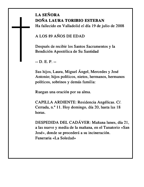 DOÑA LAURA TORIBIO ESTEBAN