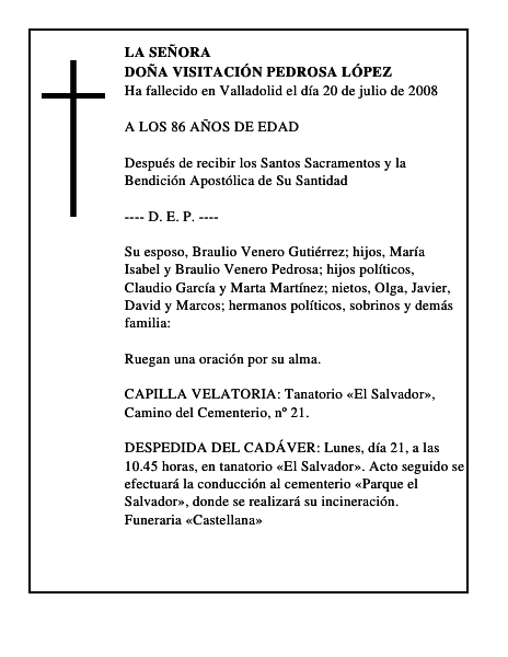 DOÑA VISITACIÓN PEDROSA LÓPEZ