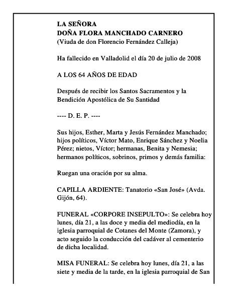 DOÑA FLORA MANCHADO CARNERO