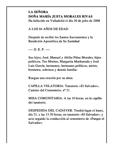 DOÑA MARÍA JUSTA MORALES RIVAS