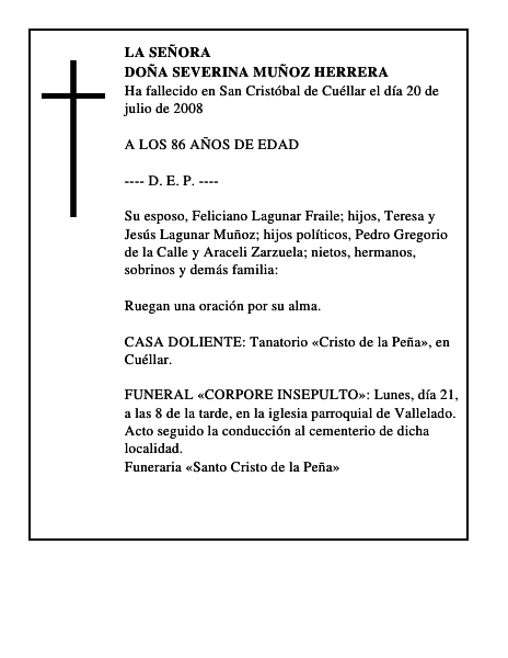 DOÑA SEVERINA MUÑOZ HERRERA