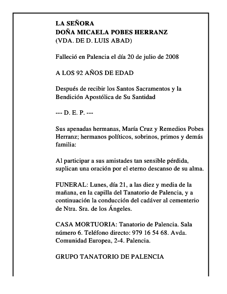DOÑA MICAELA POBES HERRANZ