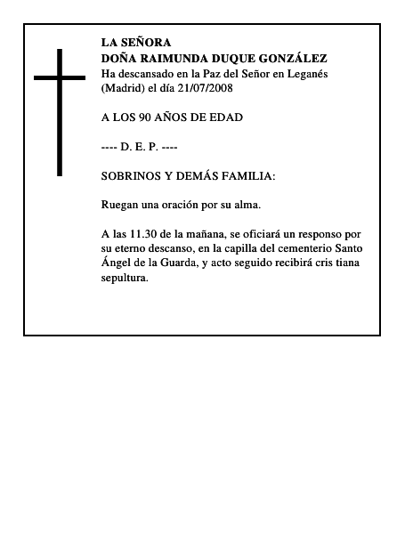 DOÑA RAIMUNDA DUQUE GONZÁLEZ
