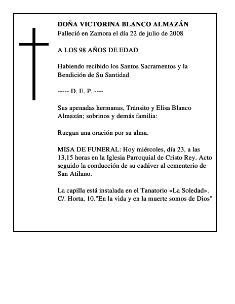 DOÑA VICTORINA BLANCO ALMAZÁN