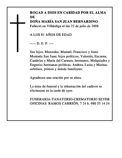 DOÑA MARÍA SAN JUAN BERNARDINO