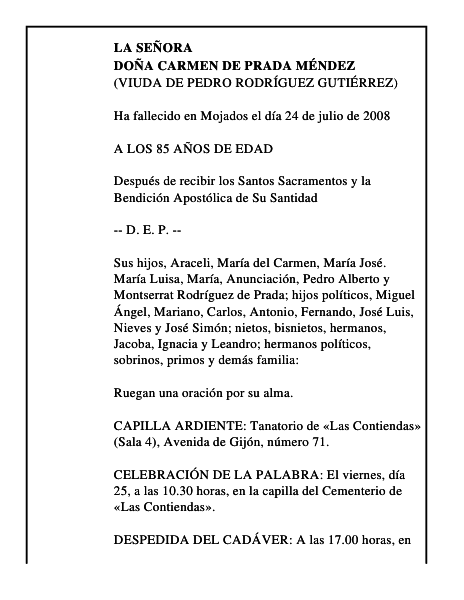 DOÑA CARMEN DE PRADA MÉNDEZ