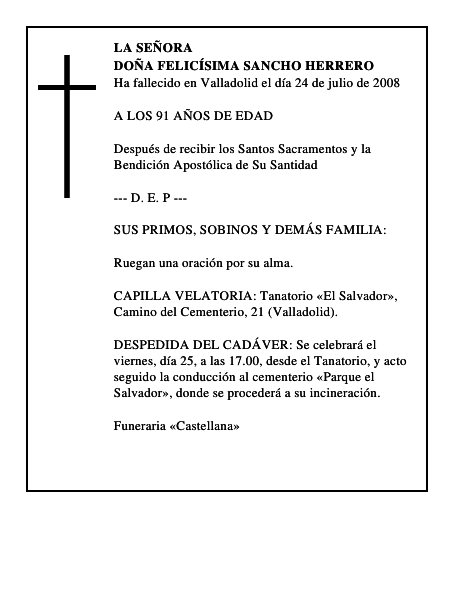 DOÑA FELICÍSIMA SANCHO HERRERO