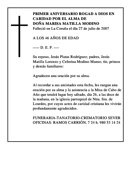 DOÑA MARISA MATILLA MODINO