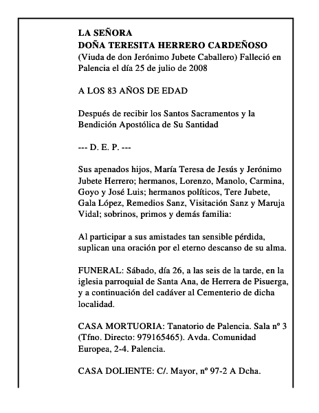 DOÑA TERESITA HERRERO CARDEÑOSO