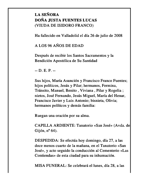 DOÑA JUSTA FUENTES LUCAS