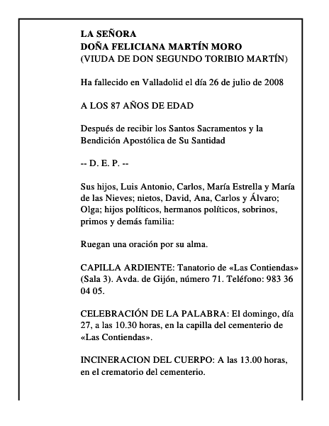 DOÑA FELICIANA MARTÍN MORO