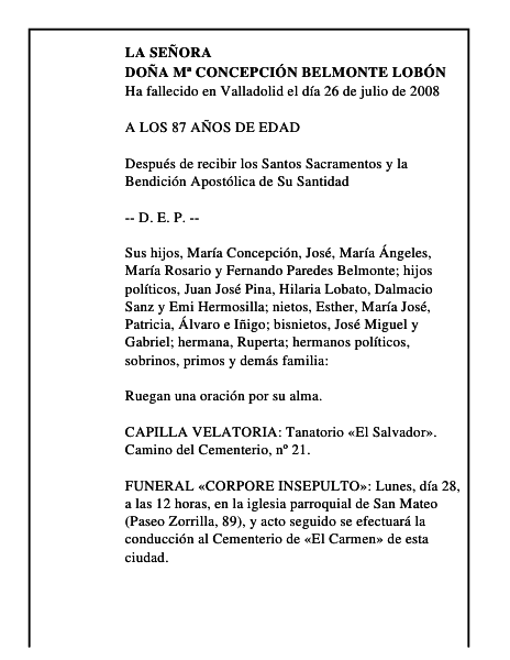 DOÑA Mª CONCEPCIÓN BELMONTE LOBÓN