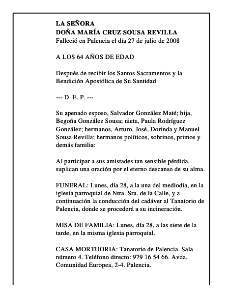 DOÑA MARÍA CRUZ SOUSA REVILLA