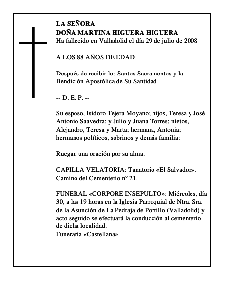 DOÑA MARTINA HIGUERA HIGUERA