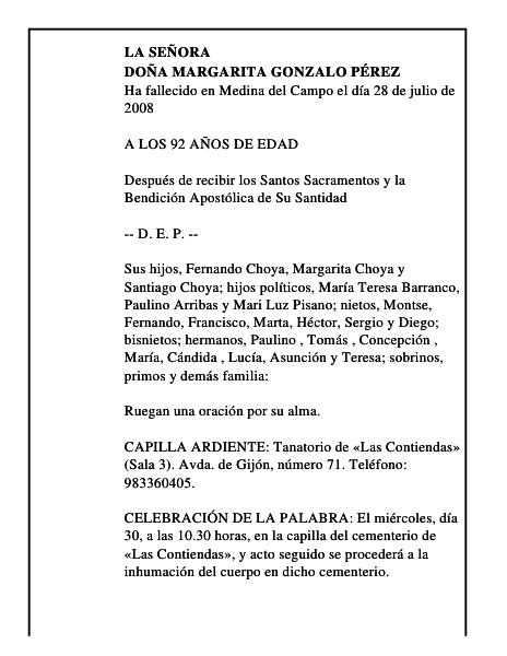 DOÑA MARGARITA GONZALO PÉREZ